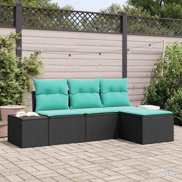 Ensemble de canap�s, 4 pi�ces, polyrotin synth�tique noir, pour le jardin