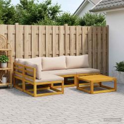 Ensemble de canap&eacute;s, 5 pi&egrave;ces, naturel, en bois d'acacia massif, pour le jardin