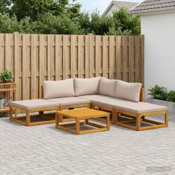 Ensemble de canap&eacute;s, 6 pi&egrave;ces, en bois d'acacia massif naturel, pour la terrasse