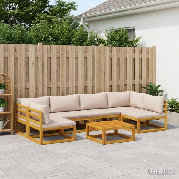 Ensemble de canap�s, 7 pi�ces, naturel, en bois d'acacia massif, pour le jardin