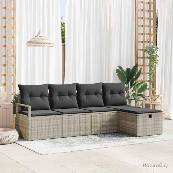 Ensemble de canap�s avec coussin, gris clair, en polyrotin, pour la terrasse
