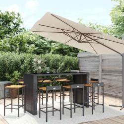 Ensemble de bar, 9 pi&egrave;ces, poly rotin noir et bois massif d'acacia, pour la cuisine