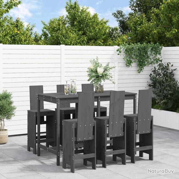 Ensemble de bar, 7 pi�ces, en bois de pin massif gris, pour le jardin