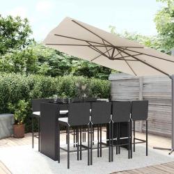 Ensemble de bar, 9 pi&egrave;ces, avec coussins, en poly rotin noir, pour le jardin