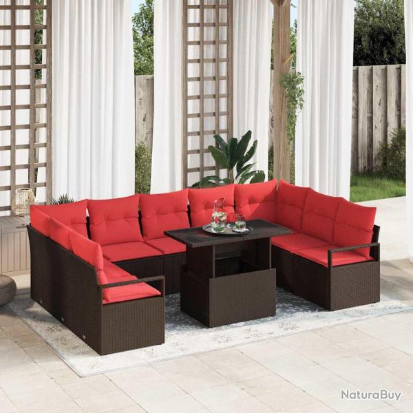 Ensemble de canap�, 10 pi�ces, en polyrotin marron, pour le jardin