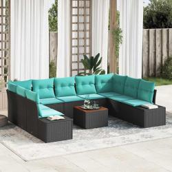 Ensemble de canap&eacute;s, 10 pi&egrave;ces, noir et turquoise, pour le jardin