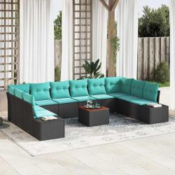 Ensemble de canap&eacute;, 11 pi&egrave;ces, noir et turquoise, pour la terrasse