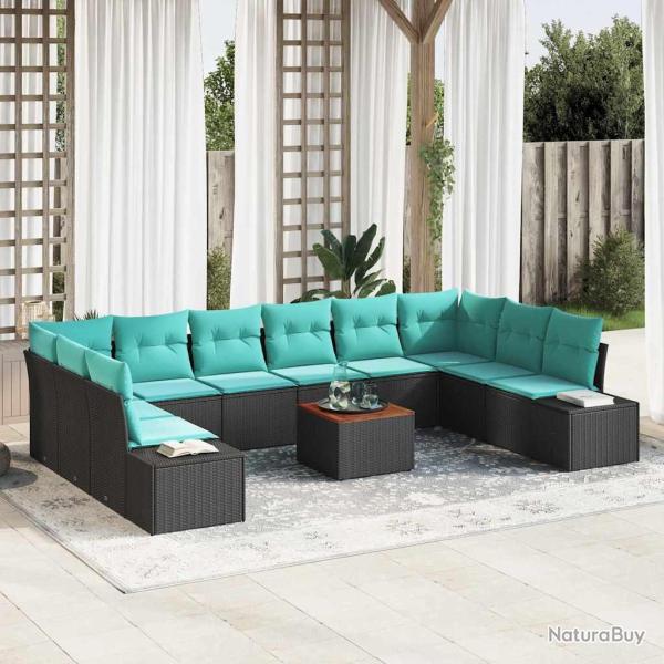 Ensemble de canap�, 11 pi�ces, noir et turquoise, pour la terrasse