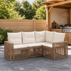 Ensemble de canap&eacute;, 4 pi&egrave;ces, 4 places, beige et blanc cr&egrave;me, pour la terrasse