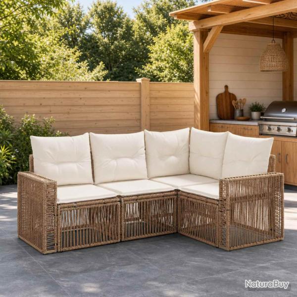Ensemble de canap�, 4 pi�ces, 4 places, beige et blanc cr�me, pour la terrasse