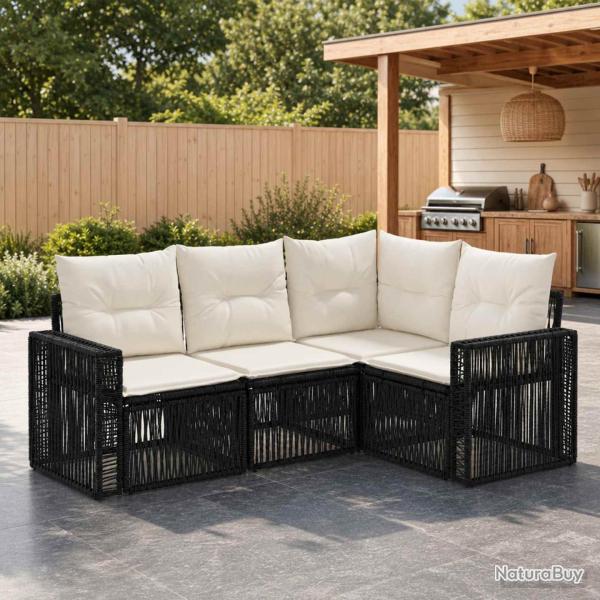 Ensemble de canap�s, 4 pi�ces, 4 places, noir et blanc cr�me, pour la terrasse
