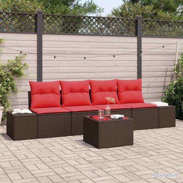 Ensemble de canap�, 5 pi�ces, en polyrotin, beige et rouge, pour le jardin