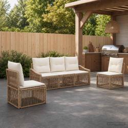 Ensemble de canap&eacute;, 5 pi&egrave;ces, en polyrotin, beige, pour la chambre