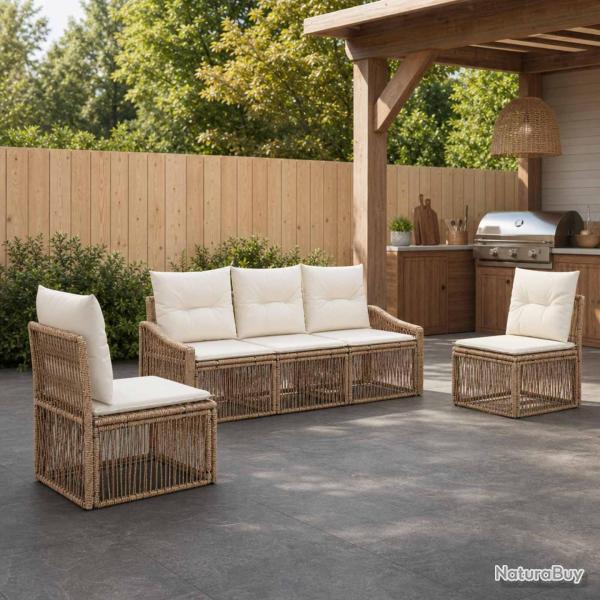 Ensemble de canap�, 5 pi�ces, en polyrotin, beige, pour la chambre