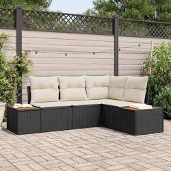 Ensemble de canap&eacute;, 5 pi&egrave;ces, en rotin synth&eacute;tique PE noir, pour la terrasse