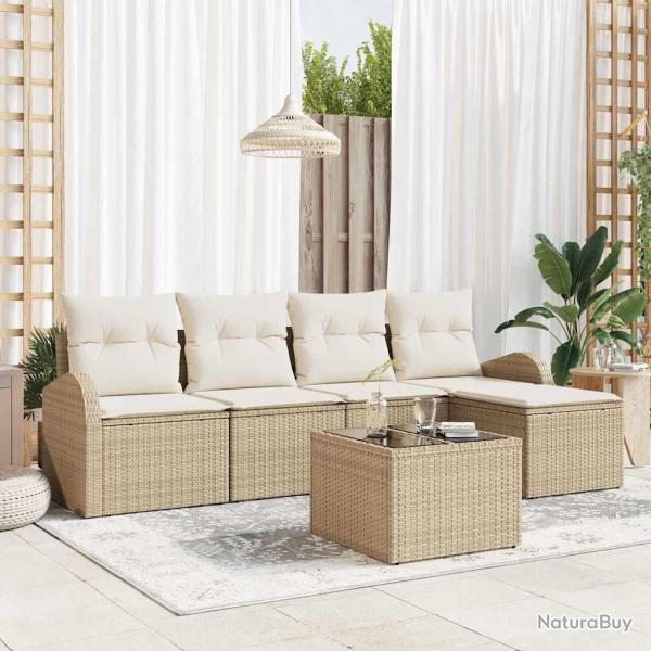 Ensemble de canap�, 6 pi�ces, polyrotin, beige, pour le salon