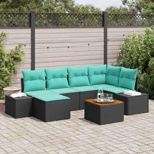 Ensemble de canap�, 7 pi�ces, noir et turquoise, pour le salon
