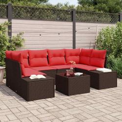 Ensemble de canap&eacute;s, 8 pi&egrave;ces, en rotin synth&eacute;tique PE, beige et rouge