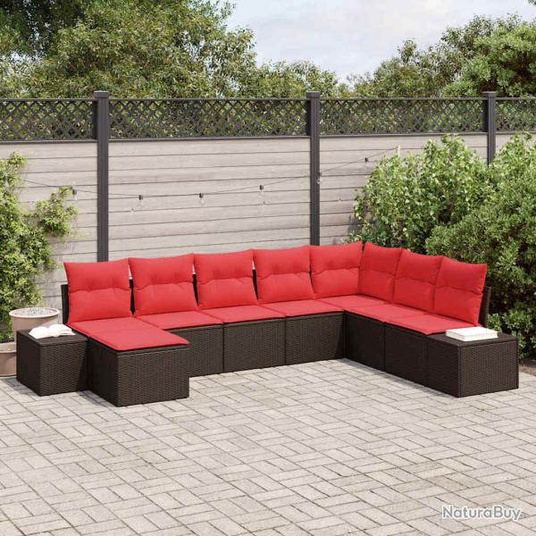 Ensemble de canap�, 8 pi�ces, en rotin synth�tique PE, marron et rouge, pour le salon