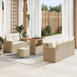 Ensemble de canap&eacute; 8 pi&egrave;ces, en rotin synth&eacute;tique PE beige, pour le salon