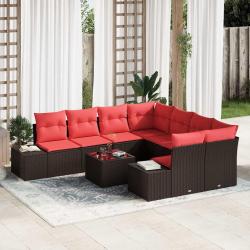 Ensemble de canap&eacute; de 9 pi&egrave;ces, beige et rouge, en polyrotin, pour la terrasse
