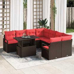 Ensemble de canap&eacute; de 9 pi&egrave;ces, marron, en polyrotin, pour la terrasse