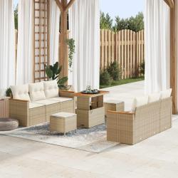 Ensemble de canap&eacute;, 9 pi&egrave;ces, en polyrotin, beige, pour le salon