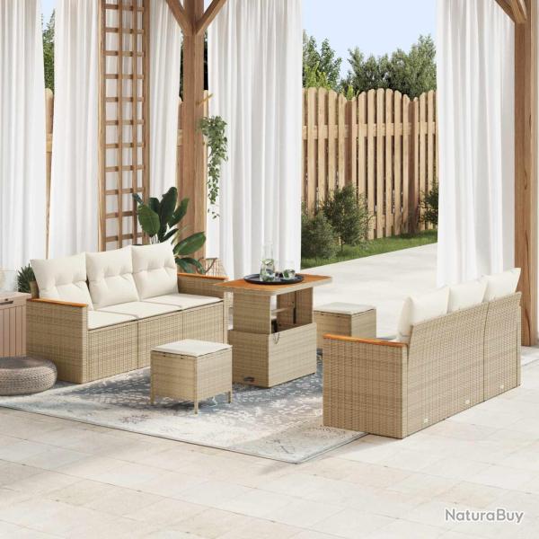 Ensemble de canap�, 9 pi�ces, en polyrotin, beige, pour le salon