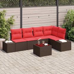 Ensemble de canap&eacute;s en polyrotin marron et rouge pour la terrasse