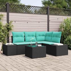 Ensemble de canap&eacute; en polyrotin noir et turquoise, pour le jardin