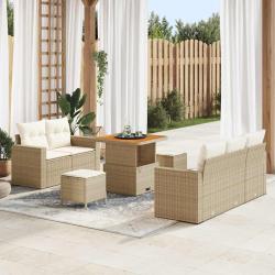 Ensemble de canap&eacute; avec coussin, 8 pi&egrave;ces, en polyrotin beige, pour le salon