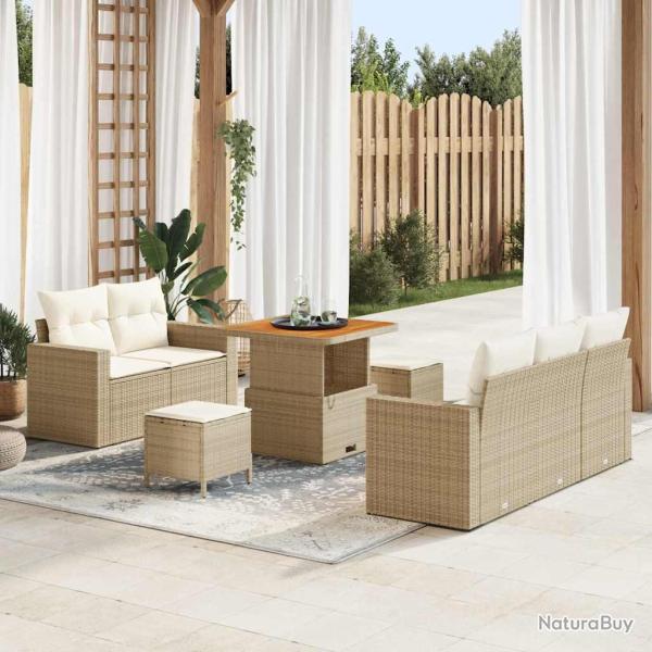 Ensemble de canap� avec coussin, 8 pi�ces, en polyrotin beige, pour le salon