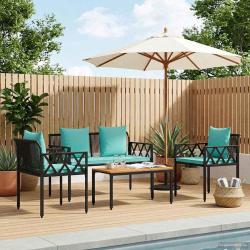 Ensemble de meubles d'ext&eacute;rieur, 4 pi&egrave;ces, noir et turquoise, pour la terrasse