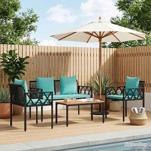 Ensemble de meubles d'ext�rieur, 4 pi�ces, noir et turquoise, pour la terrasse