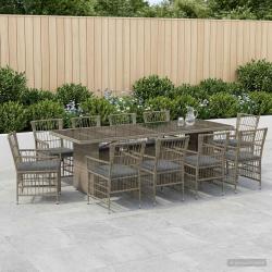 Ensemble de repas ext&eacute;rieur, 11 pi&egrave;ces, en polyrotin gris, pour le jardin