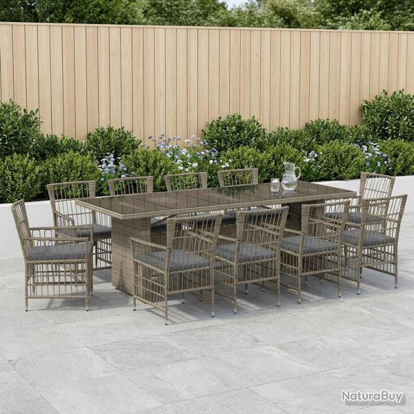 Ensemble de repas ext�rieur, 11 pi�ces, en polyrotin gris, pour le jardin
