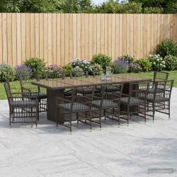 Ensemble de repas ext&eacute;rieur, 11 pi&egrave;ces, en polyrotin noir, pour le jardin