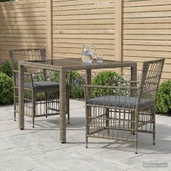 Ensemble de repas ext&eacute;rieur, 3 pi&egrave;ces, en polyrotin gris, pour le jardin