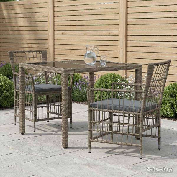 Ensemble de repas ext�rieur, 3 pi�ces, en polyrotin gris, pour le jardin
