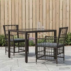 Ensemble de repas ext&eacute;rieur, 3 pi&egrave;ces, en polyrotin noir, pour le jardin