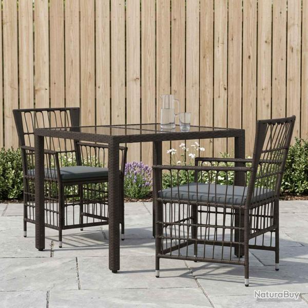 Ensemble de repas ext�rieur, 3 pi�ces, en polyrotin noir, pour le jardin