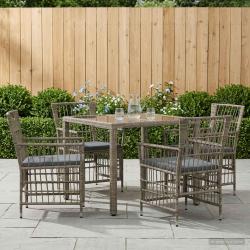 Ensemble de repas ext&eacute;rieur, 5 pi&egrave;ces, en rotin synth&eacute;tique PE, gris, pour le jardin