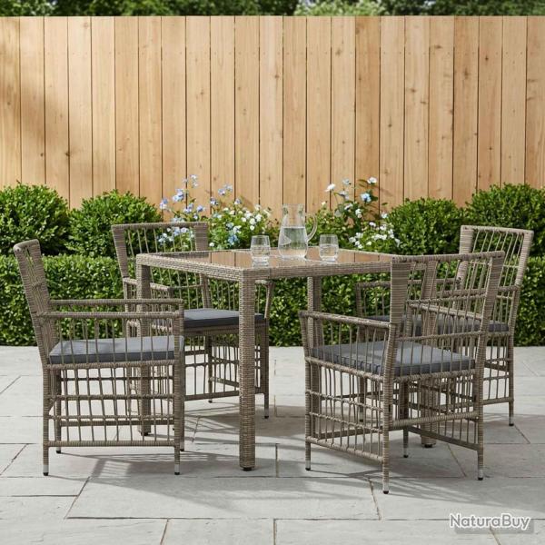 Ensemble de repas ext�rieur, 5 pi�ces, en rotin synth�tique PE, gris, pour le jardin