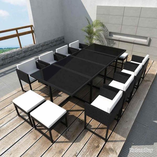 Ensemble � manger d'ext�rieur, 13 pi�ces, avec coussins, en r�sine tress�e, pour le jardin