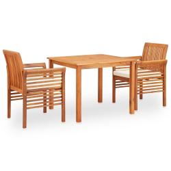 Ensemble &agrave; manger d'ext&eacute;rieur, 3 pi&egrave;ces, avec coussins, en acacia solide, pour le jardin