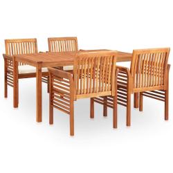 Ensemble repas d'ext&eacute;rieur, 5 pi&egrave;ces, avec coussins, acacia solide, pour le jardin