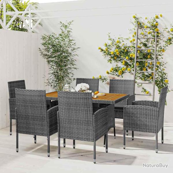 Ensemble repas d'ext�rieur, 7 pi�ces, r�sine tress�e grise, pour le jardin