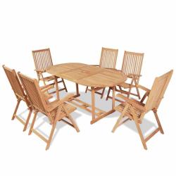 Ensemble &agrave; manger d'ext&eacute;rieur, 7 pi&egrave;ces, chaises pliables, en teck, pour le jardin