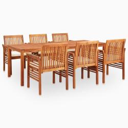 Ensemble &agrave; manger d'ext&eacute;rieur, 7 pi&egrave;ces, coussins, en acacia solide, pour le jardin