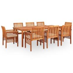 Ensemble &agrave; manger d'ext&eacute;rieur, 9 pi&egrave;ces, coussins, en acacia solide, pour le jardin